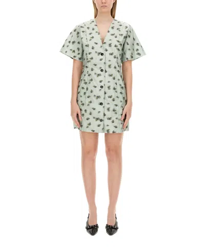 Ganni Mini Dress In Green