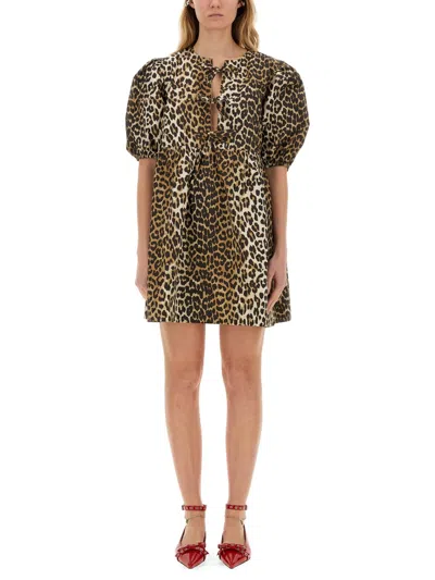 Ganni Mini Dress In Animal Print
