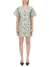 Ganni Grey Floral Printed Organza Jacquard Mini Dress