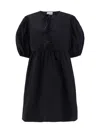 Ganni Cotton Poplin Tie String Mini Dress In Black