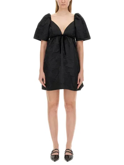 Ganni Floral-jacquard Tulip Dress In Black