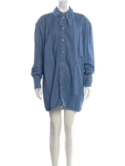 Pre-owned Ganni Mini Dress In Blue