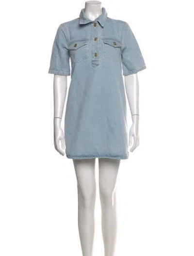 Pre-owned Ganni Mini Dress In Blue