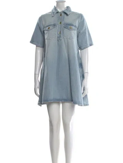 Pre-owned Ganni Mini Dress In Blue