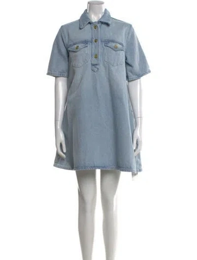 Pre-owned Ganni Mini Dress In Blue
