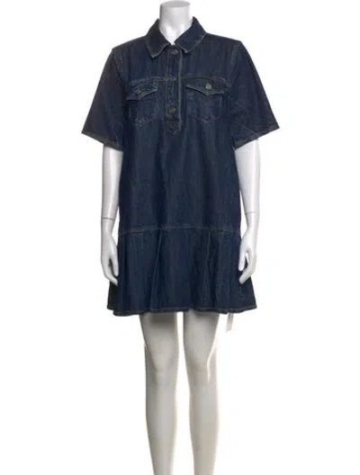 Pre-owned Ganni Mini Dress In Blue