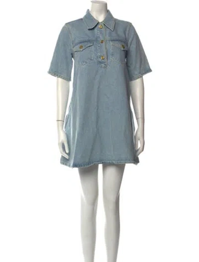 Pre-owned Ganni Mini Dress In Blue