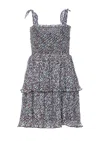 Ganni Pleated Georgette Tie-shoulder Smock Mini Dress In Blue