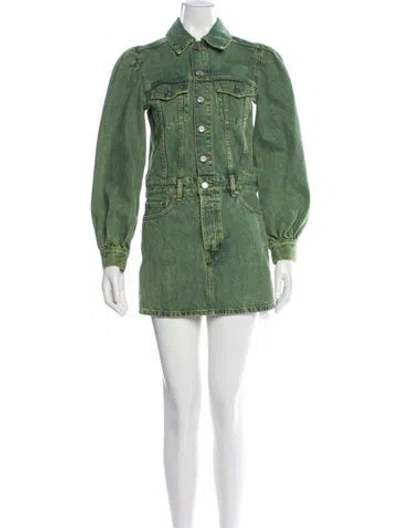 Pre-owned Ganni Mini Dress In Green