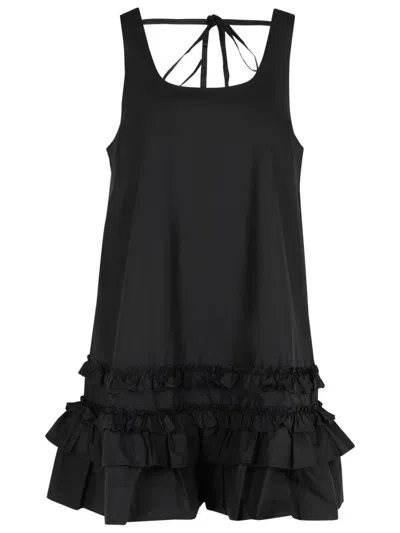 GANNI GANNI MINI DRESS IN BLACK COTTON POPLIN