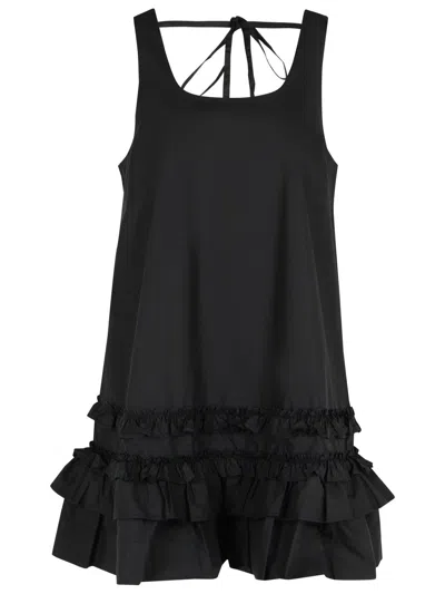 Ganni Ruffle Sleeveless Square Neck Mini Dress In Black