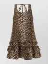 Ganni Brown Leopard Cotton Poplin Mini Dress