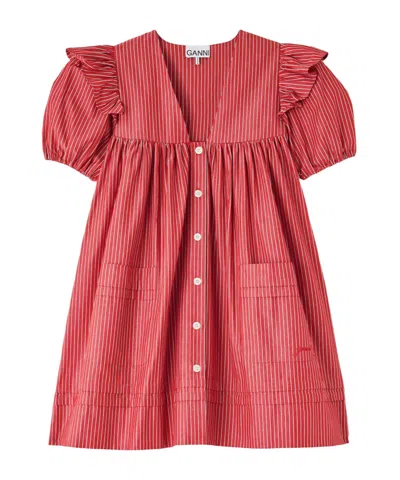 Ganni Mini Dress In Striped Cotton In Pink