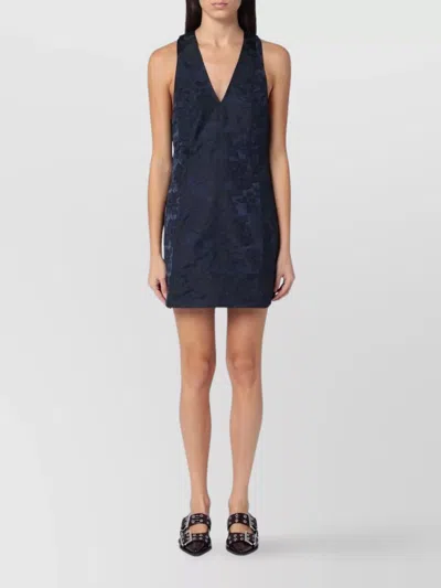 Ganni Mini Dress Knot Floral Texture In Blue