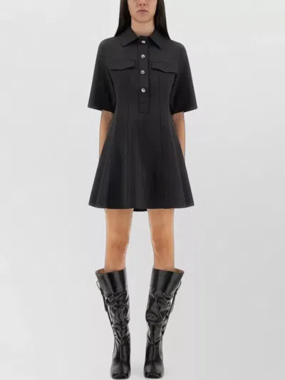 Ganni Mini Dress Scalloped Buttons A Line Silhouette In Black