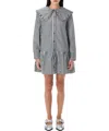 Ganni Womens Black Wide-collar Stripe Organic-cotton Mini Shirt Dress In White