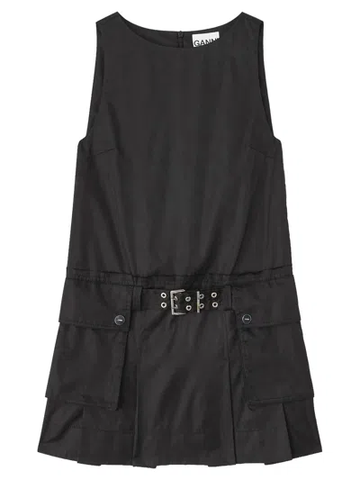 Ganni Women Duchesse Nylon Belted Mini Dress In Black