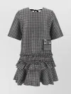 Ganni Black & White Crinkled Check Mini Dress
