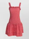 Ganni Mini Dress With Ruffled Straps And Checkered Pattern