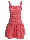 Ganni Mini Dress With Ruffled Straps And Checkered Pattern