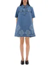 Ganni Denim Dress With Embroidered Hem And Pockets