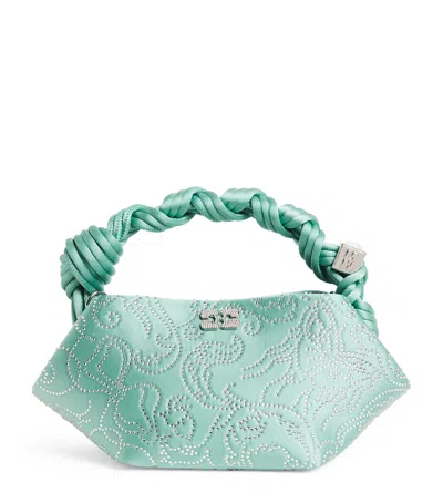 Ganni Mini Embellished Satin Bou Bag In Green