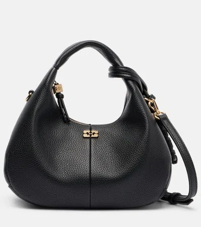Ganni Mini Faux Leather Tote Bag In Black