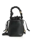 Ganni Black Leather Hobo Mini Grained Top Handle Bag In Black