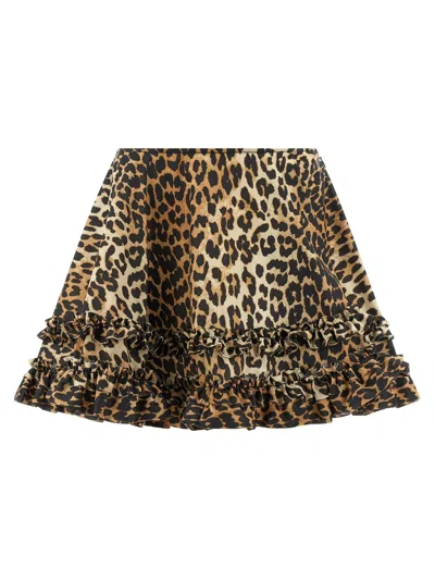 Ganni Mini Gathered Skirt With Leo Print In Multicolor