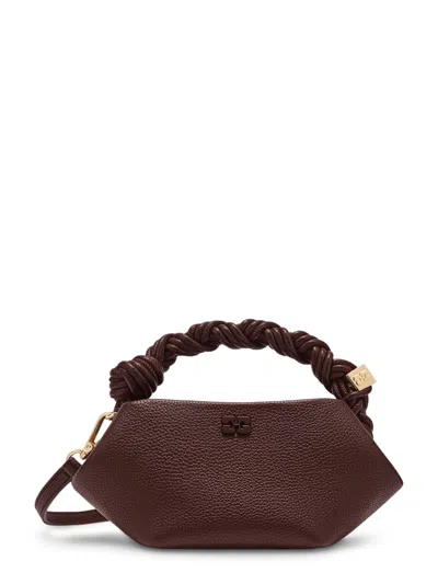 Ganni Mini Grained Bou Bag With Twisted Handle In Brown