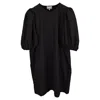 Ganni Mini Half Zipper Puffed Sleeves Dress In Black Crepe In Black