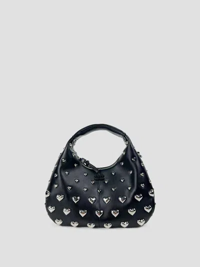 Ganni Mini Heart Hobo Handbag In Black