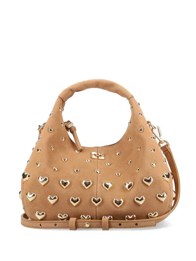 Ganni Mini Heart Shoulder Bag In Brown