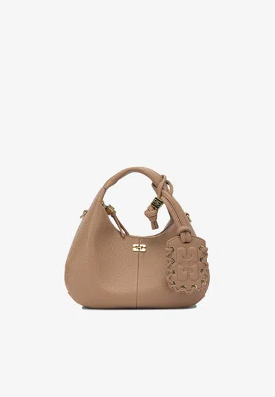 Ganni Mini Hobo Bag In Faux Leather In Brown