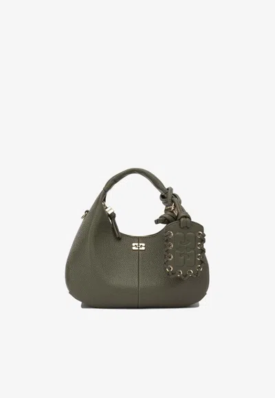 Ganni Mini Hobo Bag In Faux Leather In Green