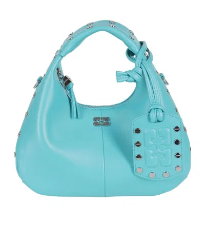 Ganni Studded Shoulder Bag In Blue