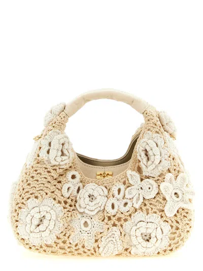 Ganni Mini Hobo Crochet Hand Bags White In Nude