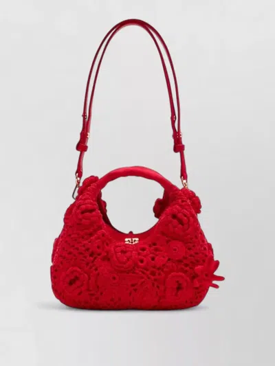 Ganni Mini Hobo Shoulder Bag Cotton Crochet In Red