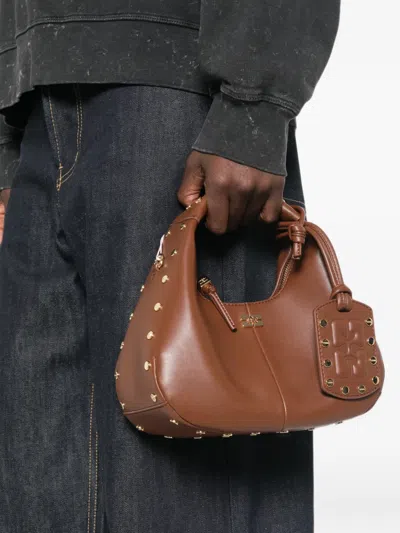 Ganni Mini Hobo Stud-embellished Totebag In Brown