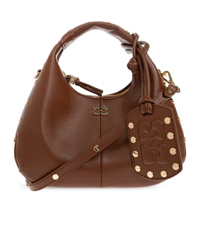 Ganni Mini Hobo Stud-embellished Totebag In White