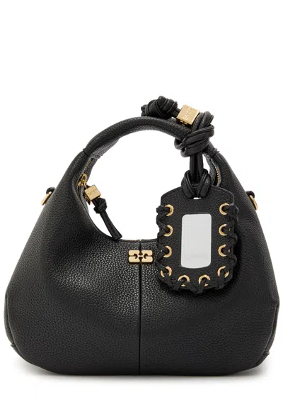 Ganni Mini Leather Hobo Bag In Black