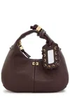 Ganni Mini Leather Hobo Bag In Brown