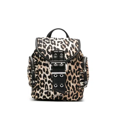 Ganni Mini Leopard-print Backpack In Black