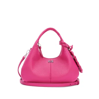 Ganni Mini Logo-plaque Tote Bag In Pink