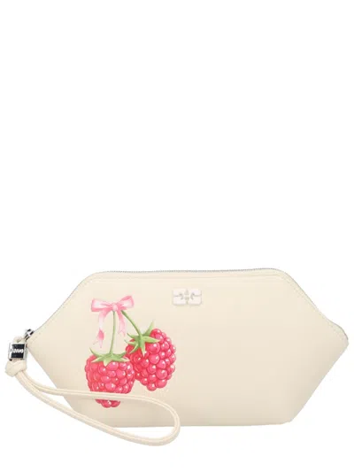 Ganni Mini Make-up Bag With Stamp Design In White