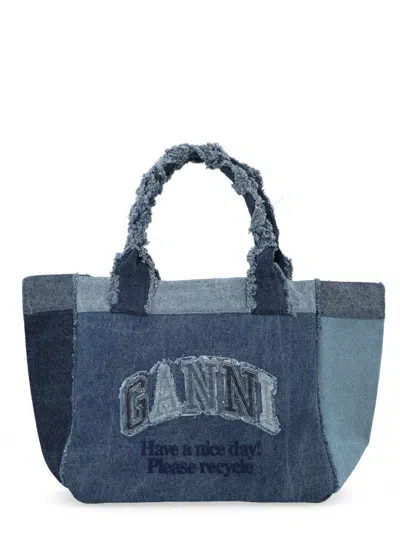 Ganni Mini Organic Cotton Wallet In Blue