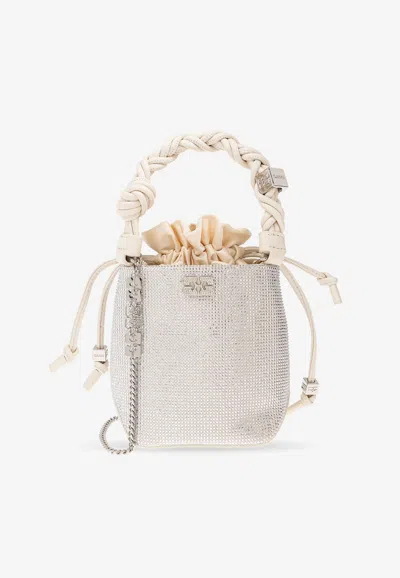 Ganni Mini Rhinestone Bou Bucket Bag In White