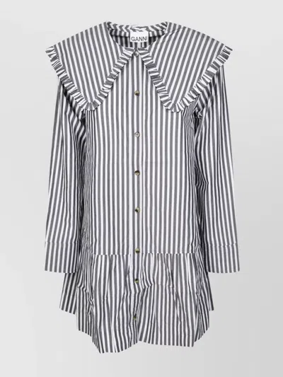 Ganni Mini Robe À Grand Col Chemise In Burgundy