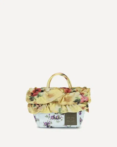 Ganni Mini Ruffle Handbag With Floral Print In Multi