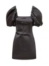 Ganni Mini Satin Dress In Black